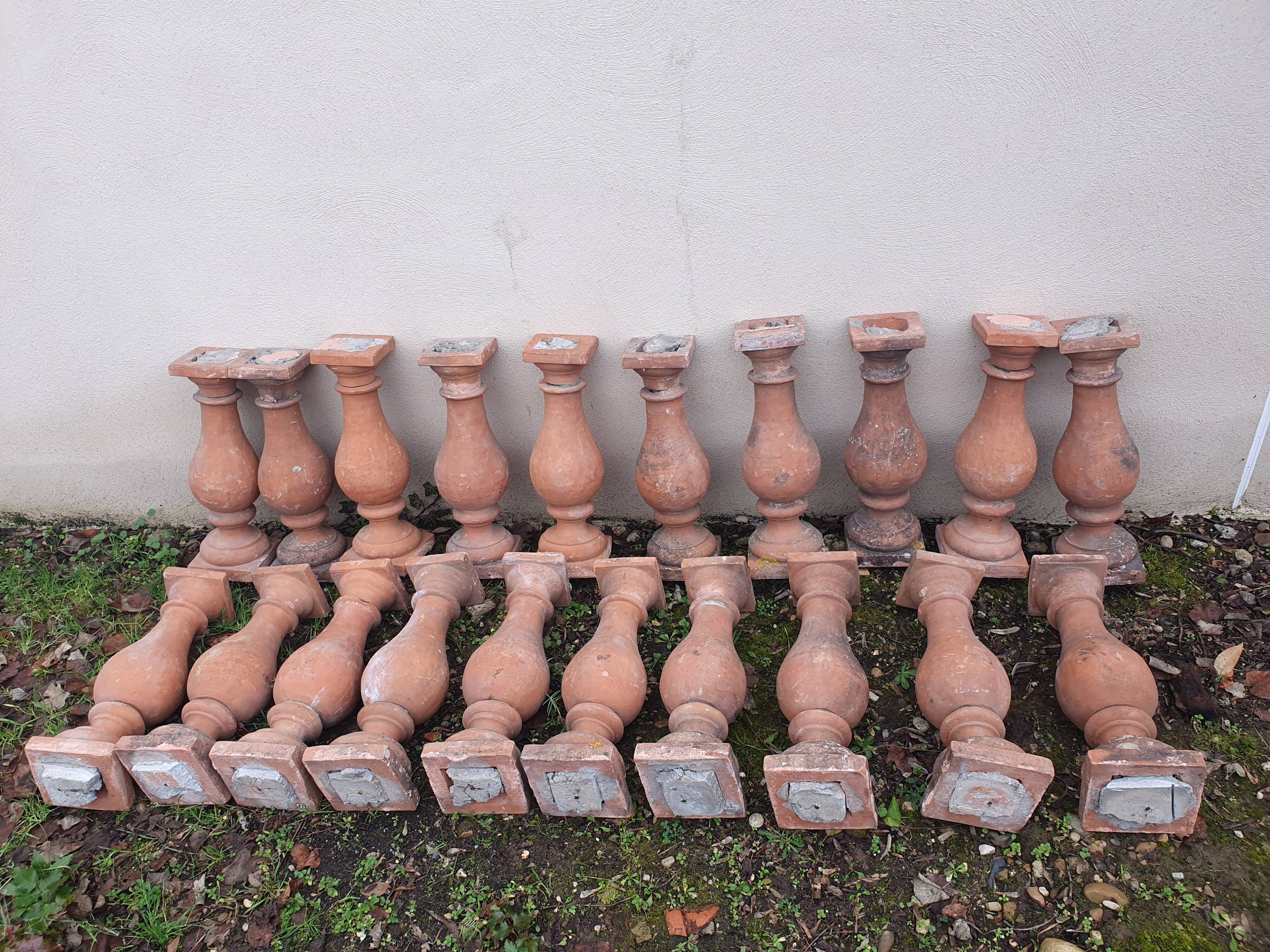 About twenty terracotta balusters from Castelnaudary