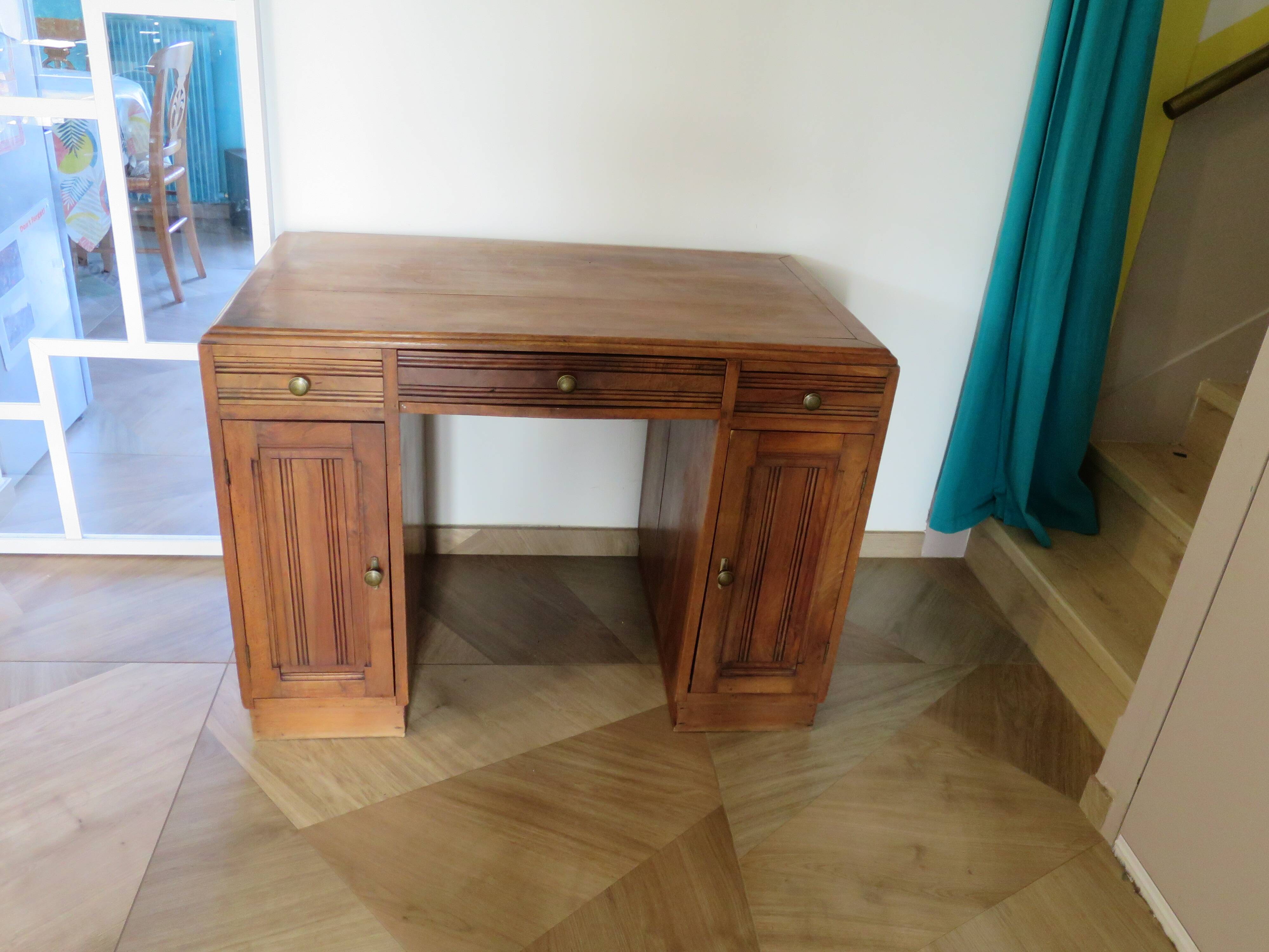 Vintage Art Deco schoolmaster's desk - double-sided - solid wood - 1940s/50s
