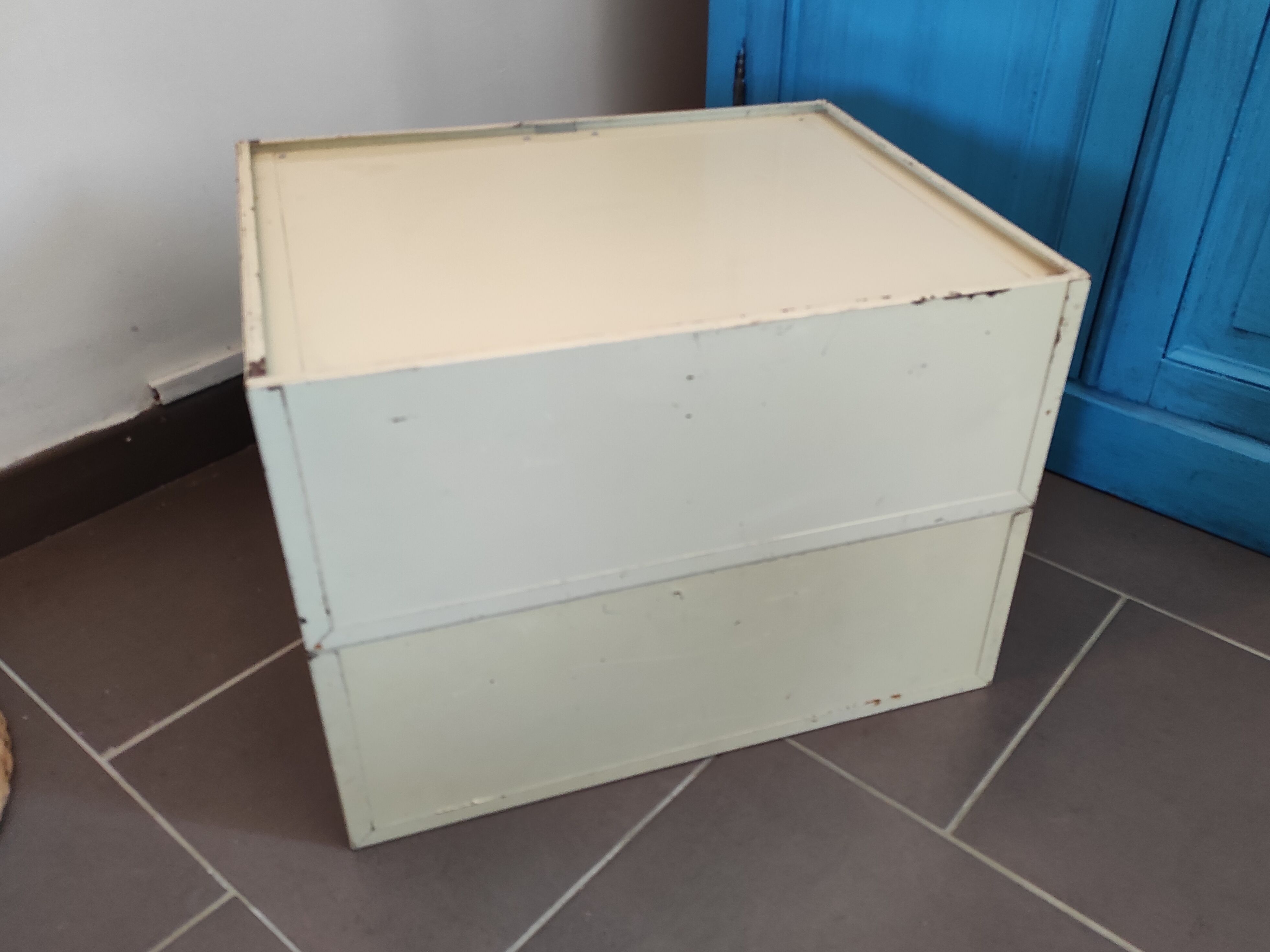 A metal box two drawers 1960