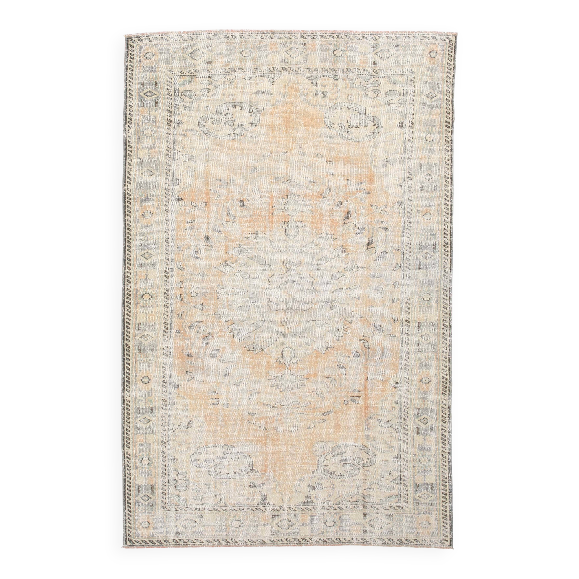 6x9 Peach Orange & Cream Geometric Vintage Rug, 179x288Cm