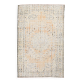 Tapis vintage à décor géométrique orange et crème