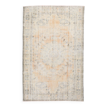 6x9 Peach Orange & Cream Geometric Vintage Rug, 179x288Cm
