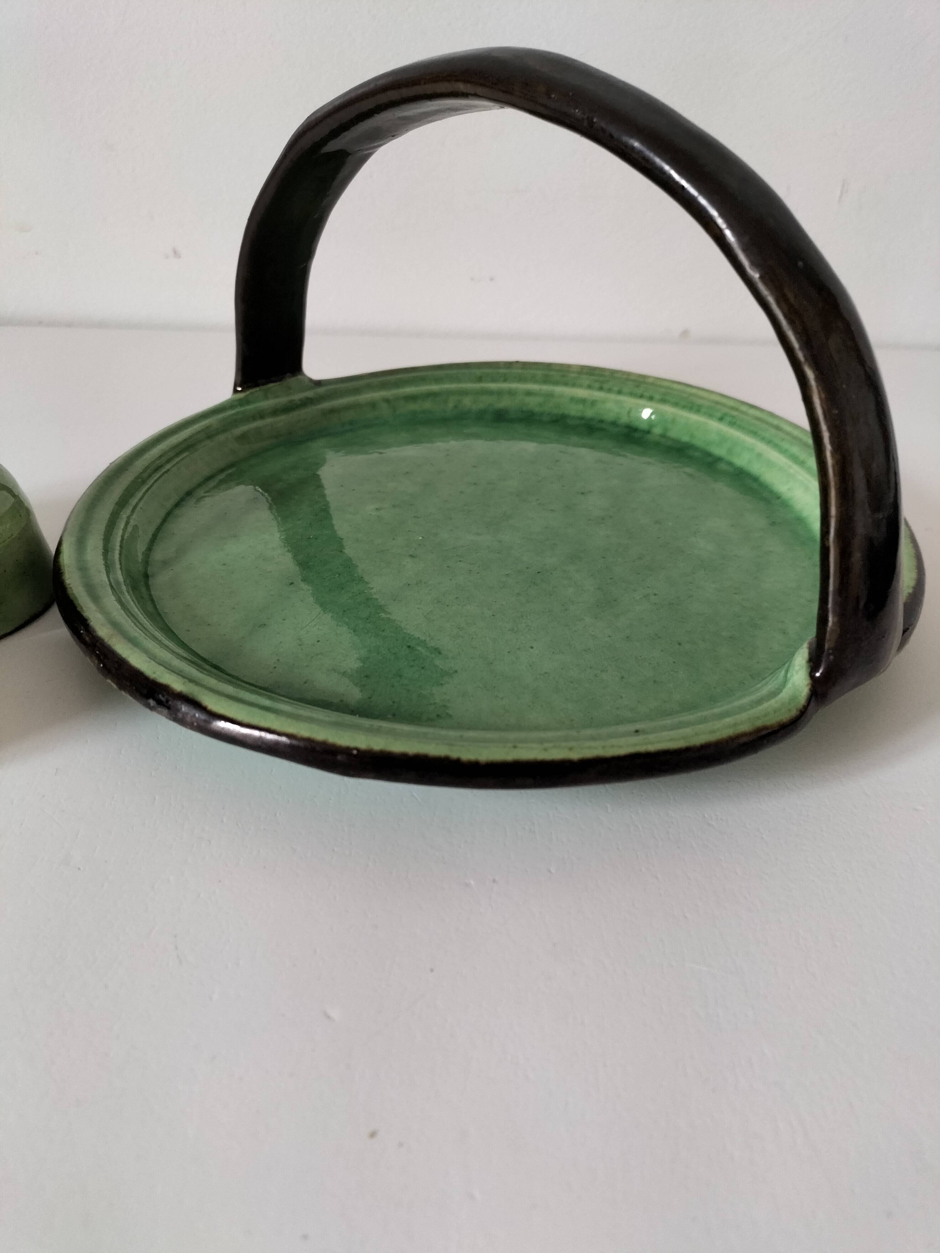 Plateau and its 4 ceramic workshop bowls - green Geneva