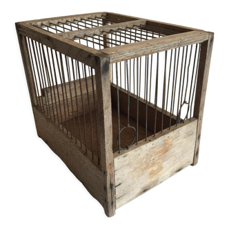 Cage à oiseaux ancienne en bois et acier