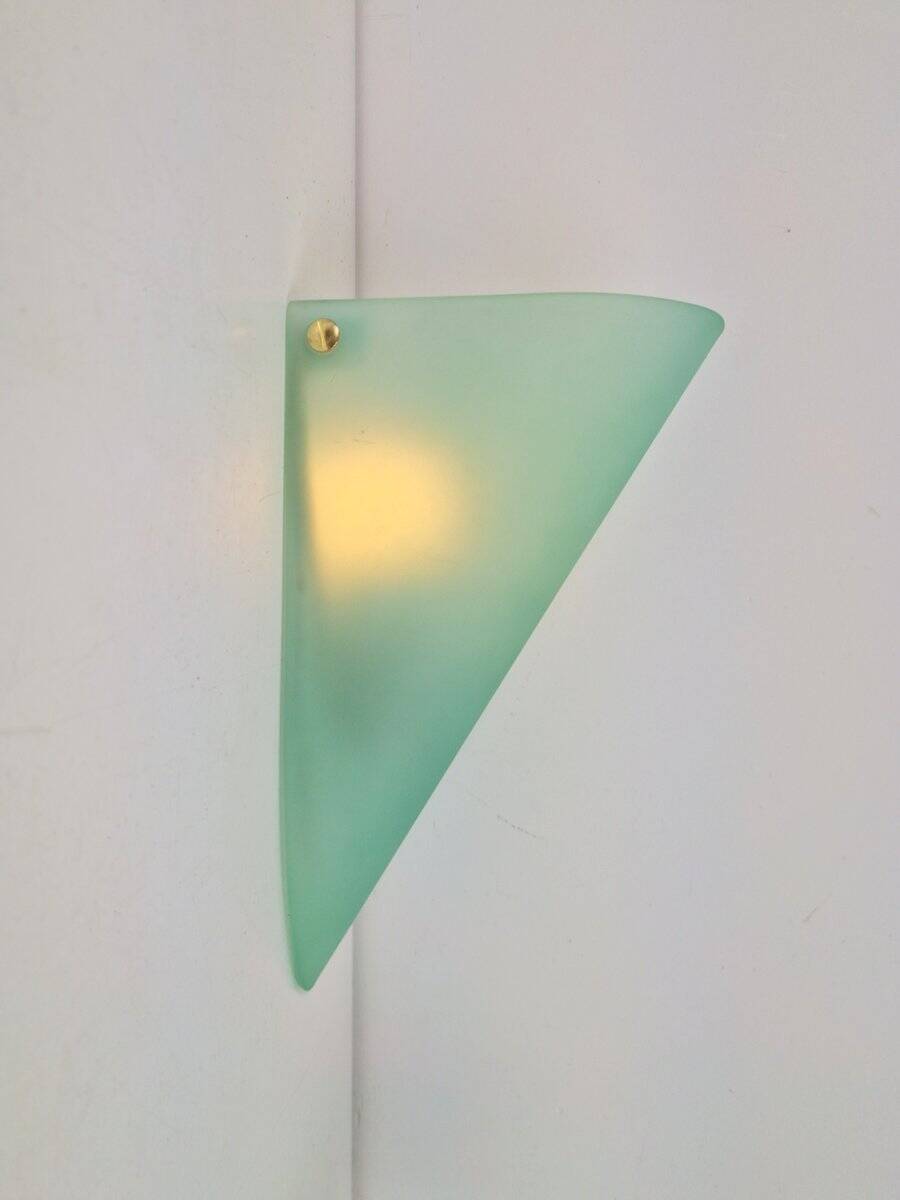 Vintage Triangular Conical Wall Sconces in Green Frosted Glass, 1990s, Set of 2