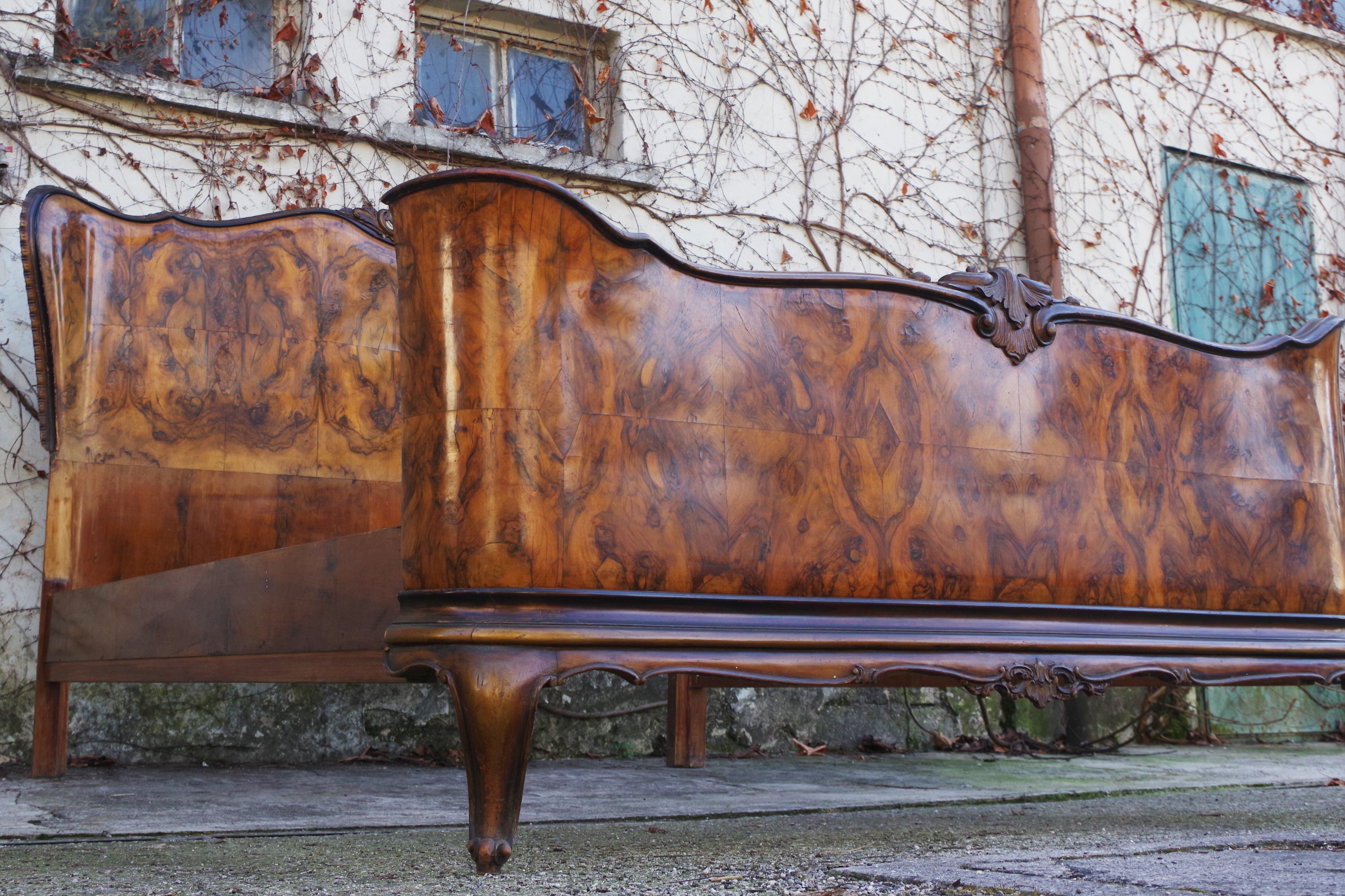 Rounded Walnut Burl Double Bed, 1950s