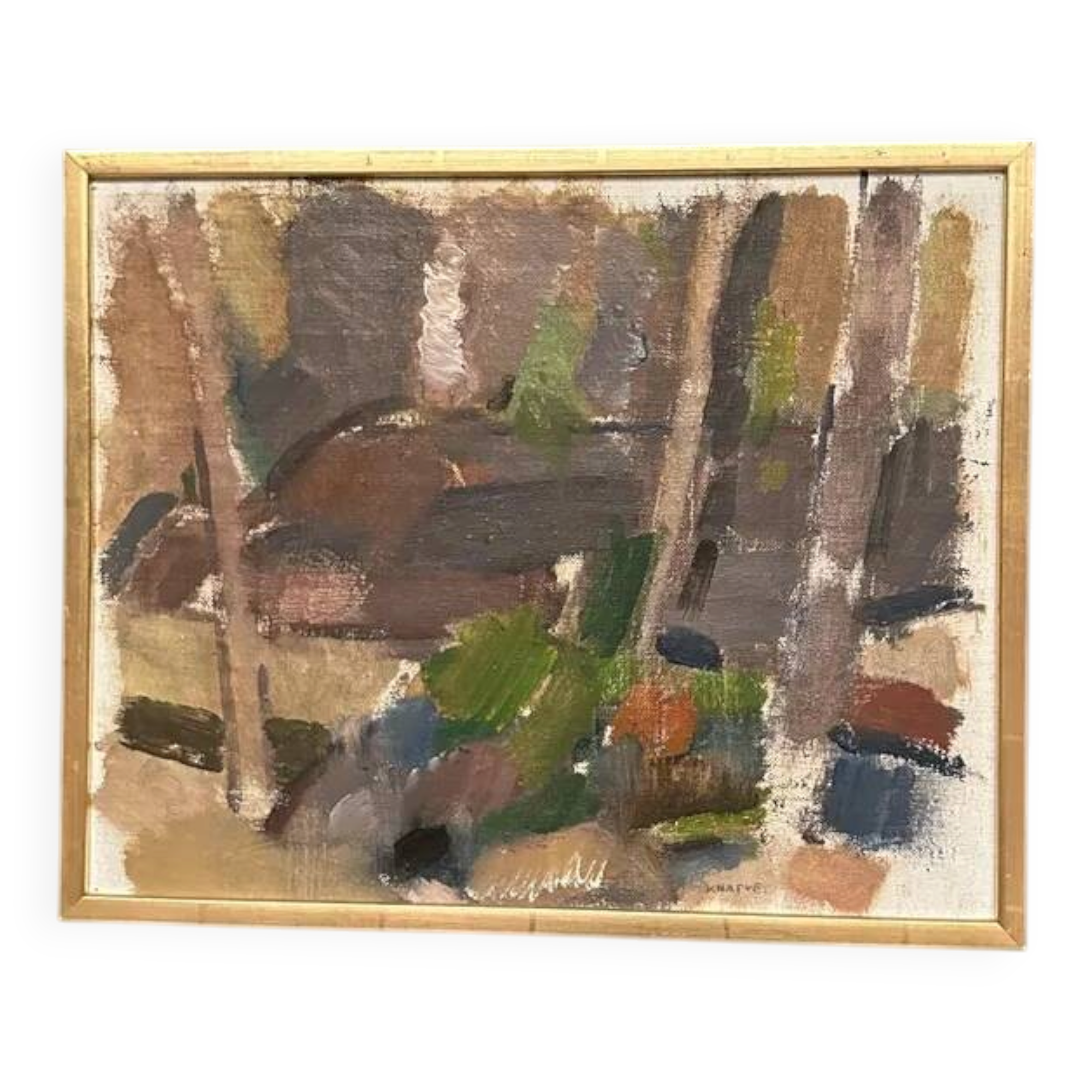 Huile su panneau suédoise "Composition" par Nils Folke Knafve – Vintage et encadrée