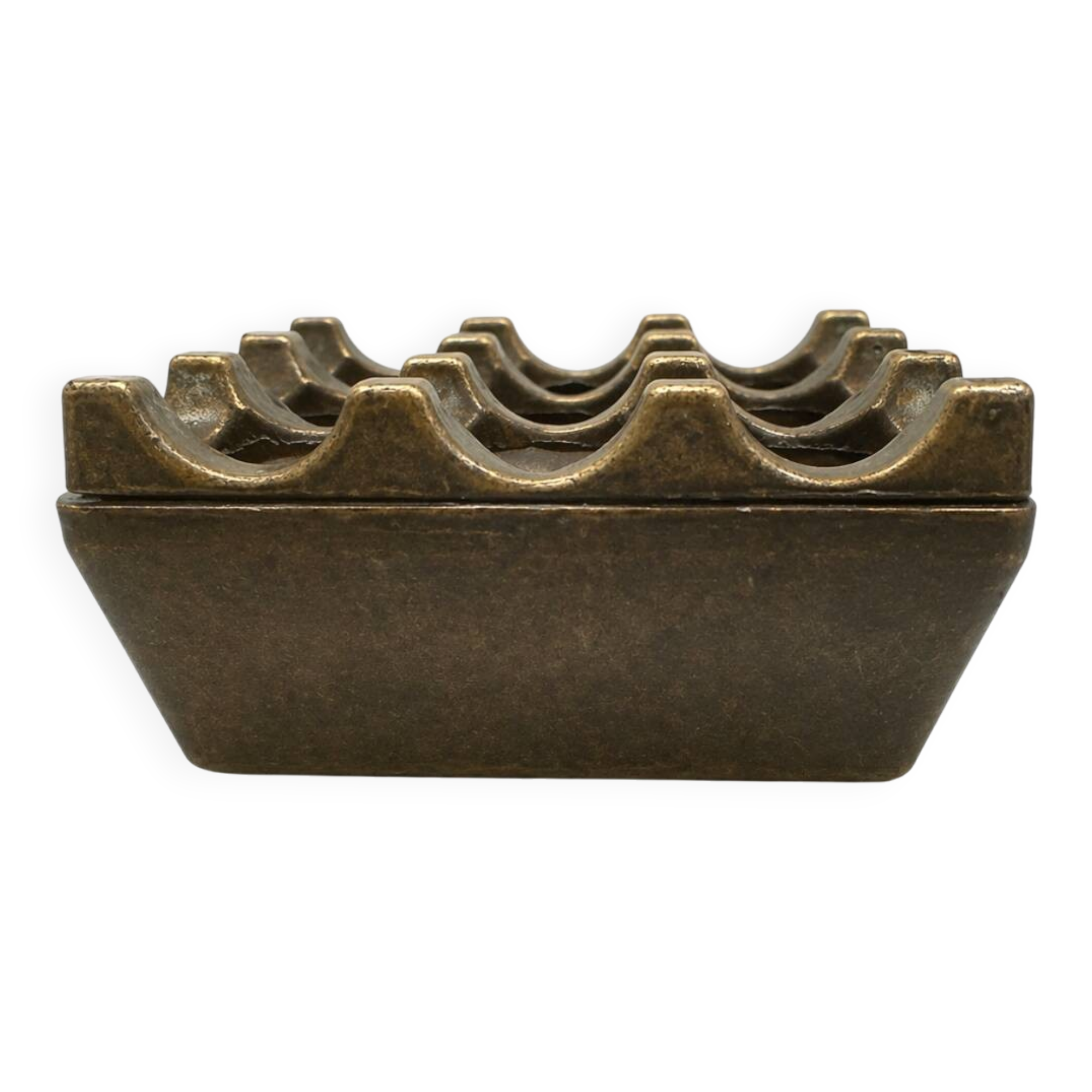 Brutalist Ashtray "Ultima 9" in Solid Brass — Beck & Jung for Diverse
