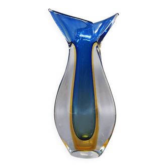 Vase bleu étonnant des années 1960 par Flavio Poli pour Seguso. Fabriqué en Italie