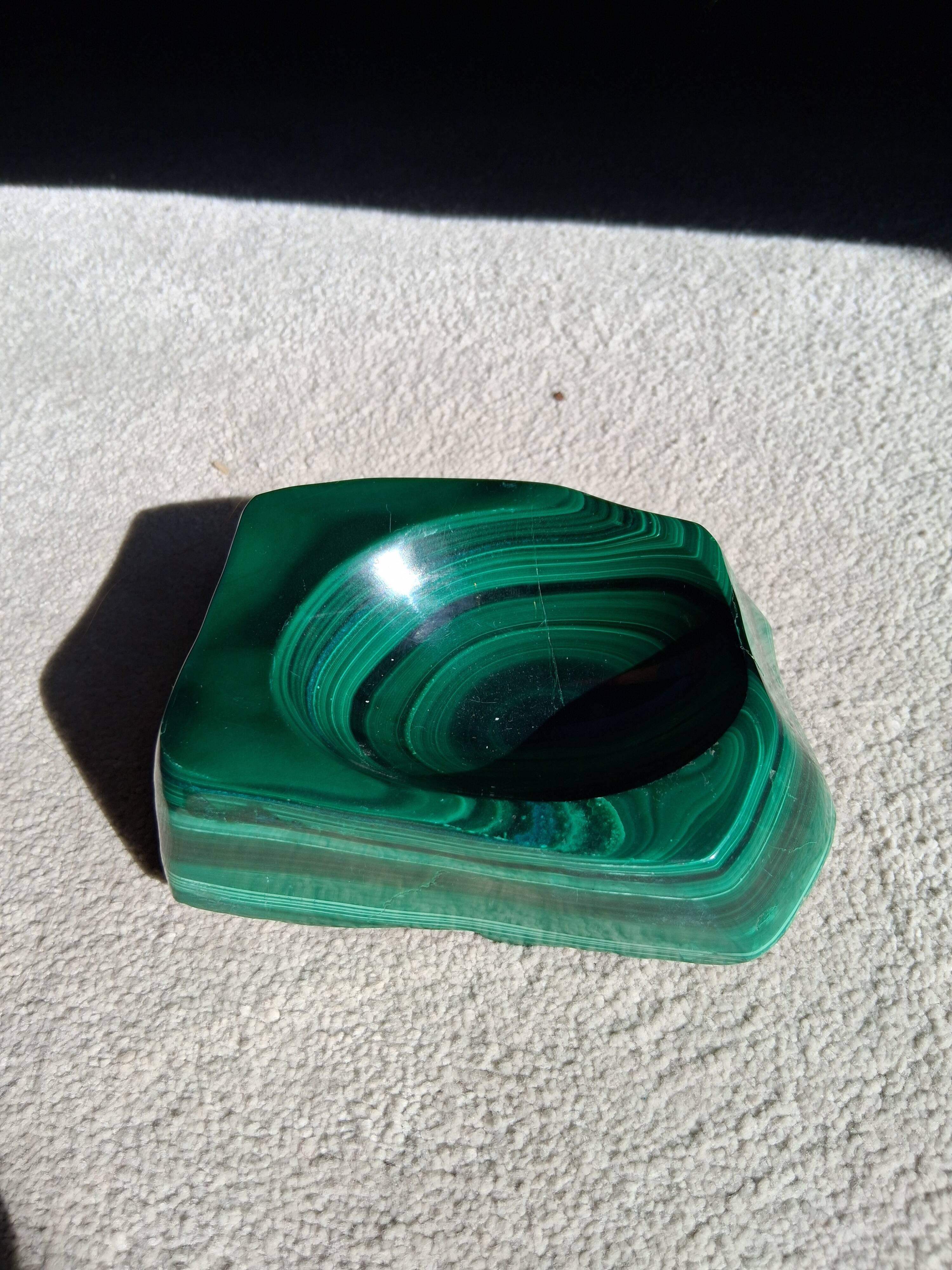 Cendrier en bloc de malachite solide vintage / Vide-Poche — Géométrique lourd de 1,34 kg