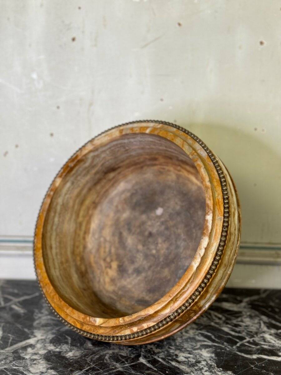 Deep onyx and bronze beaded bowl circa 1900