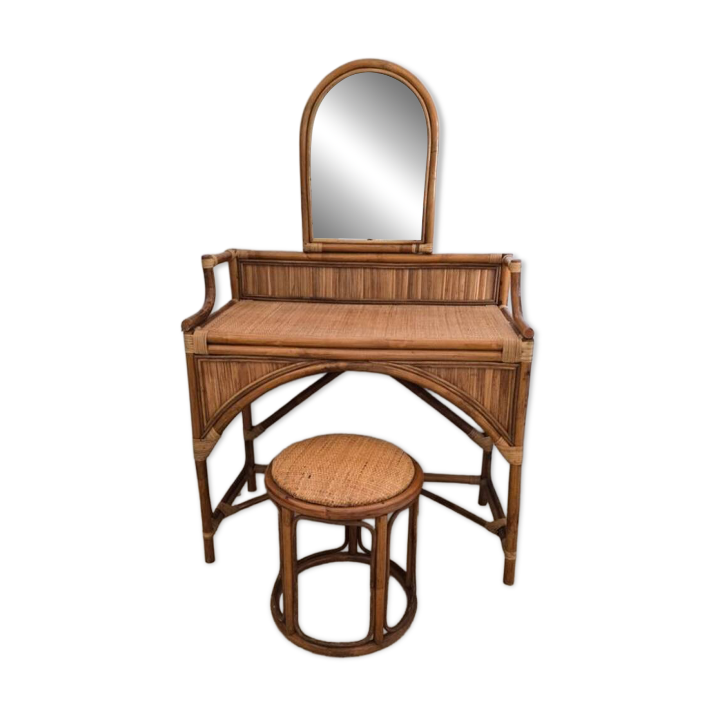 Magnificent bamboo dressing table and its stool.