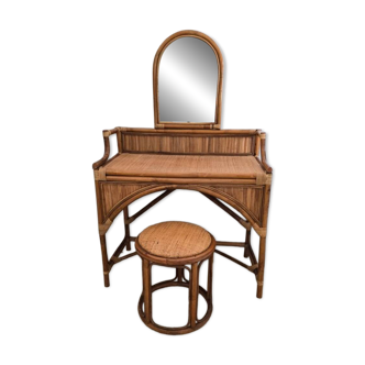 Magnifique coiffeuse en bambou et son tabouret