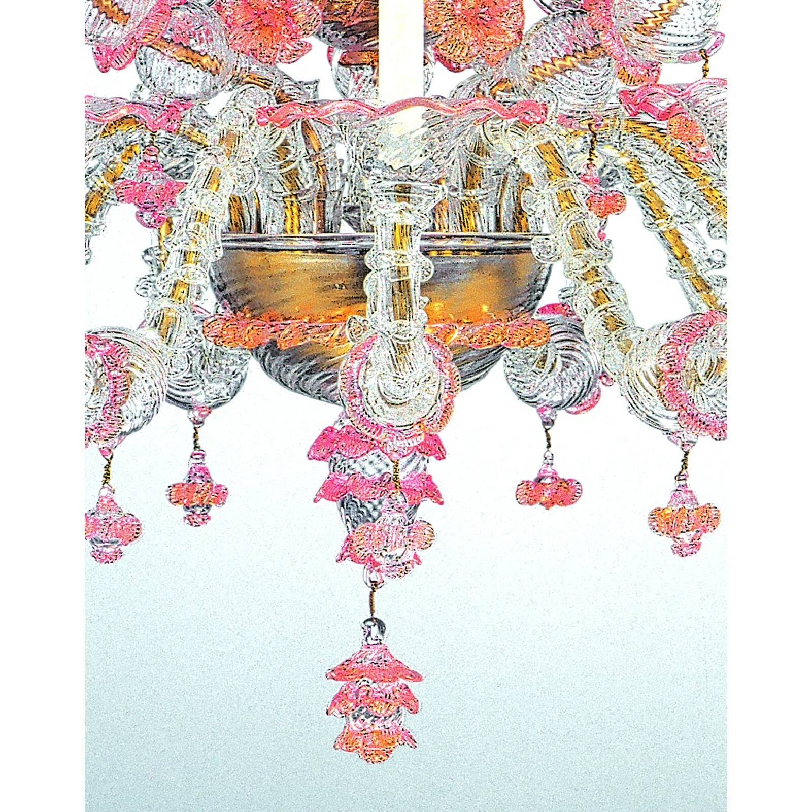 Luxury Pink and Transparent Venetian Murano Glass Chandelier