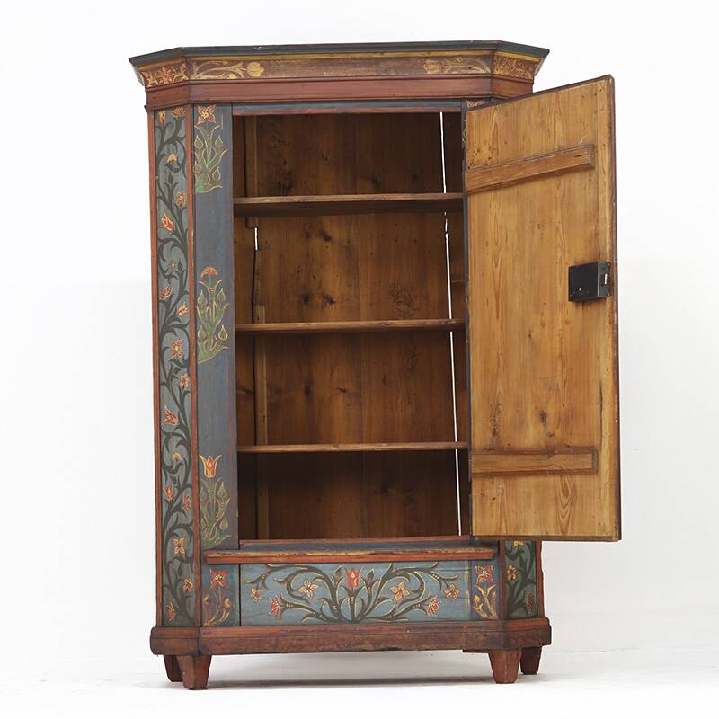 Rustic Farmhouse Folk Art Painted Bridal Cabinet 1834