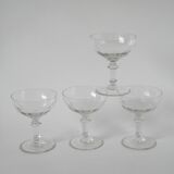 Set of 4 faceted crystal champagne glasses, 1930