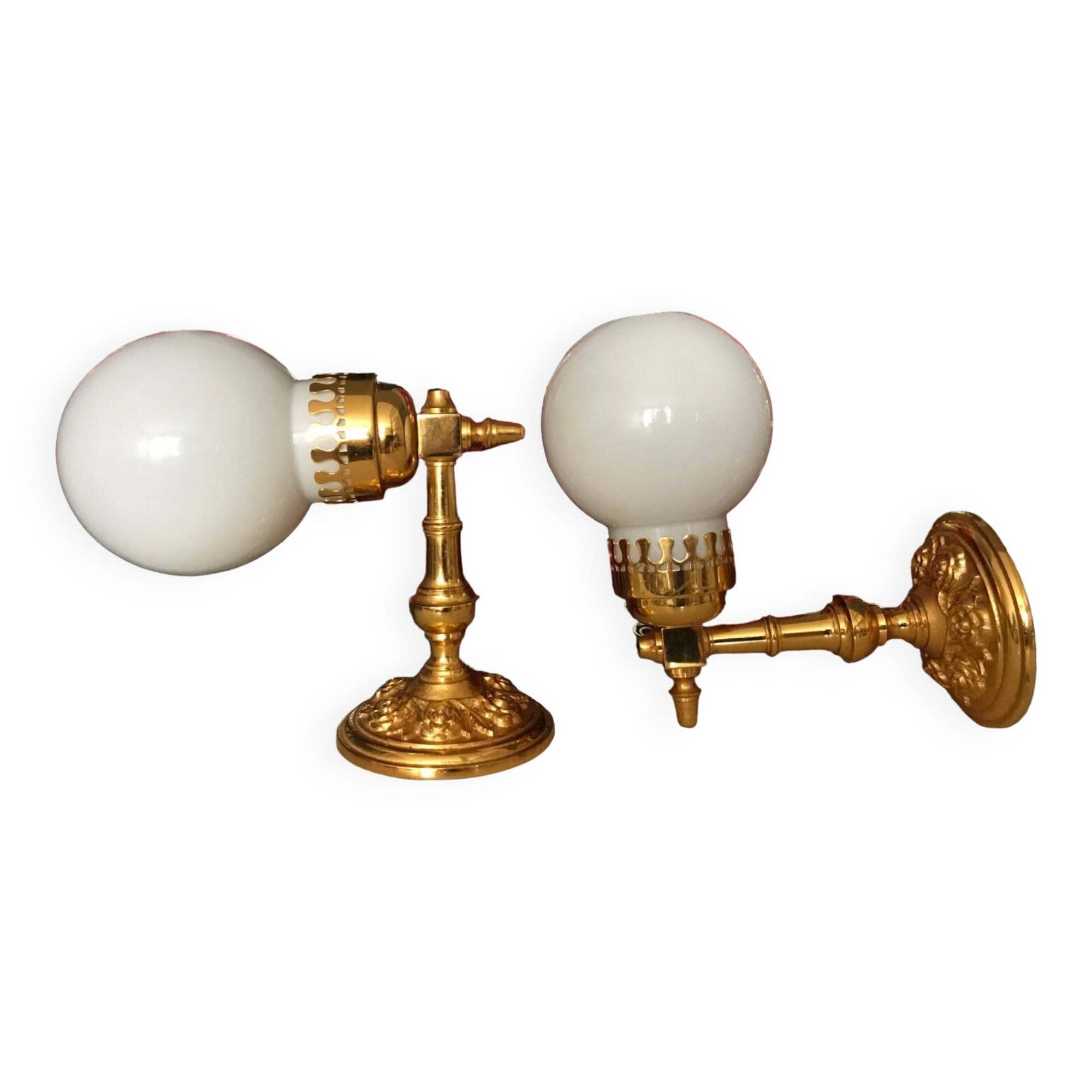 Brass and opal glass wall lights