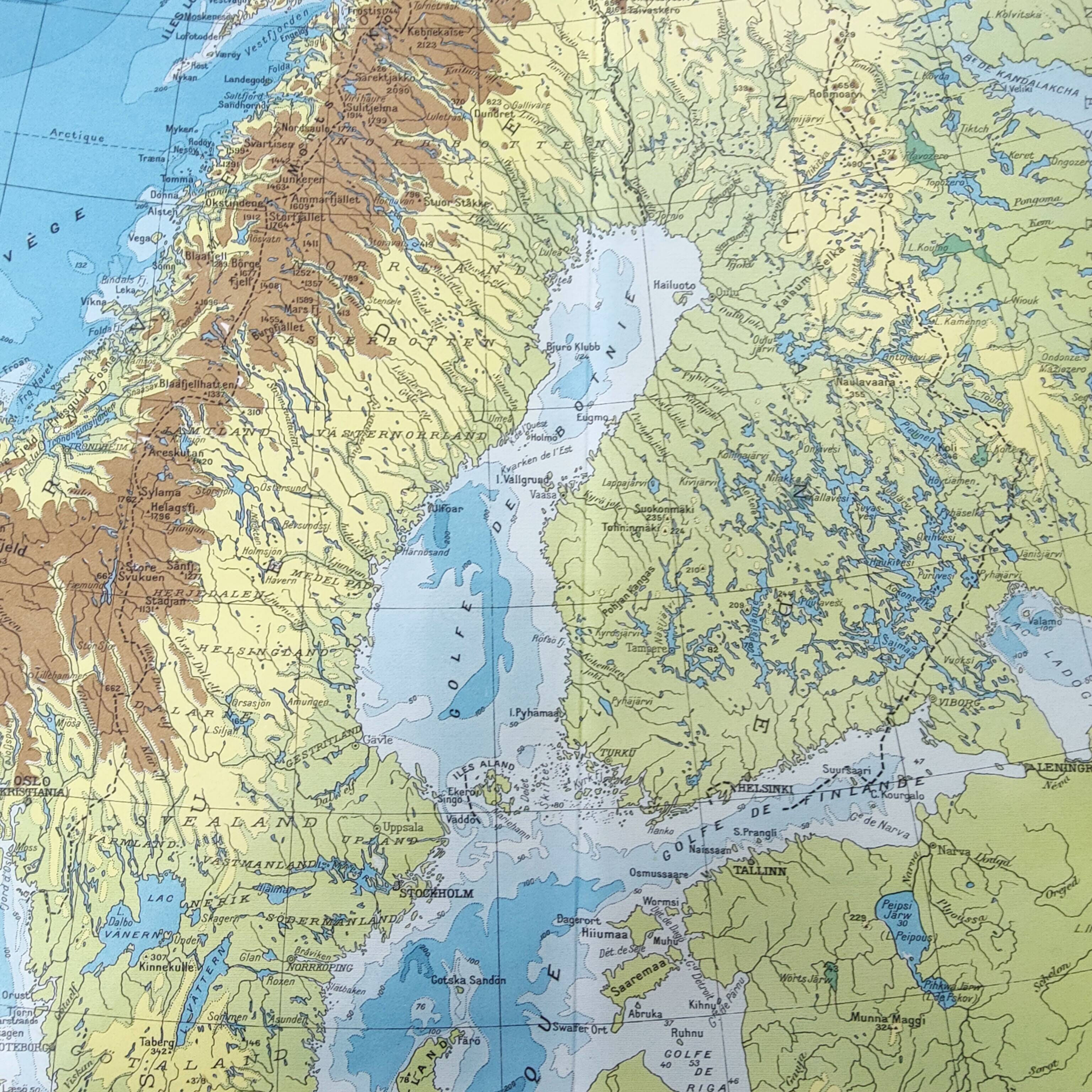 Vintage map Scandinavia Norway Sweden Finland 43x43cm from 1950