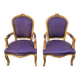 Pair of baroque armchairs in Louis XV style with blue satin fabric.