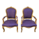 Pair of baroque armchairs in Louis XV style with blue satin fabric.