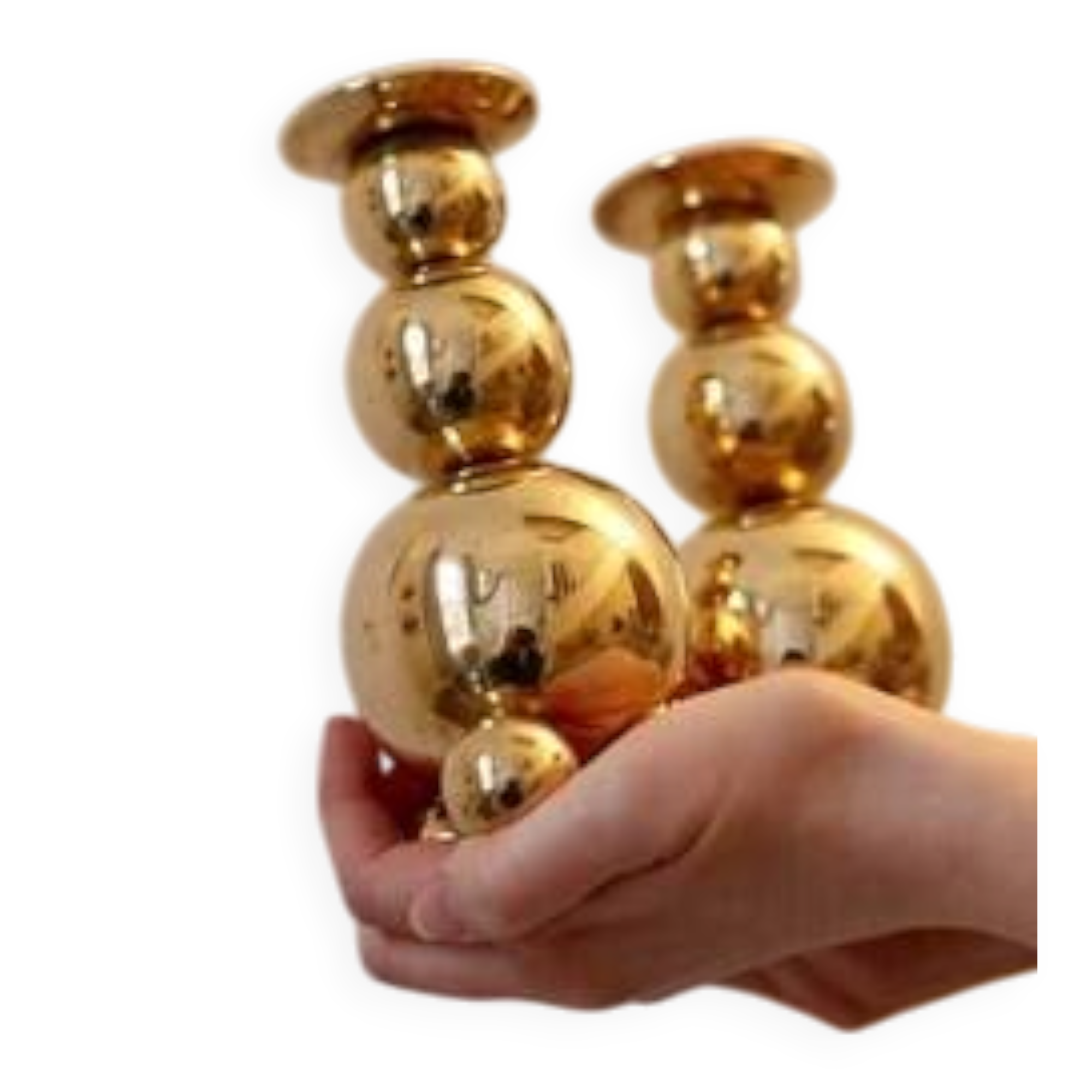 Pair of Swedish Brass Candle Holders, Mid-Century Style, Signed Gusum, Dated 1982