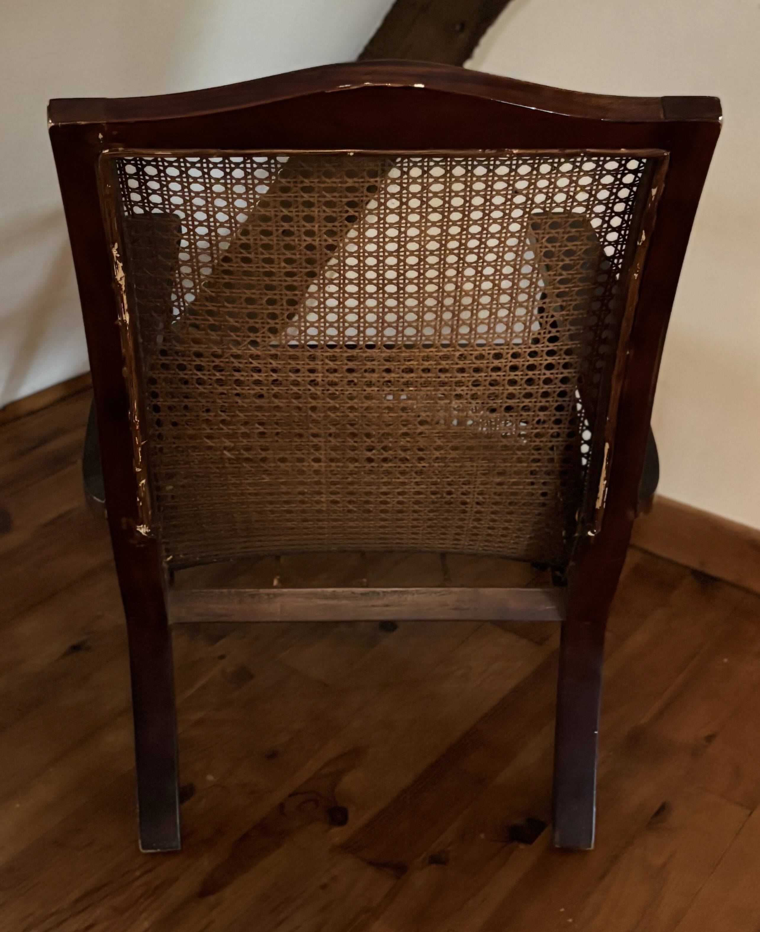 Fauteuil de planteur/colonial en bois foncé et cannage Reproduction 1990's