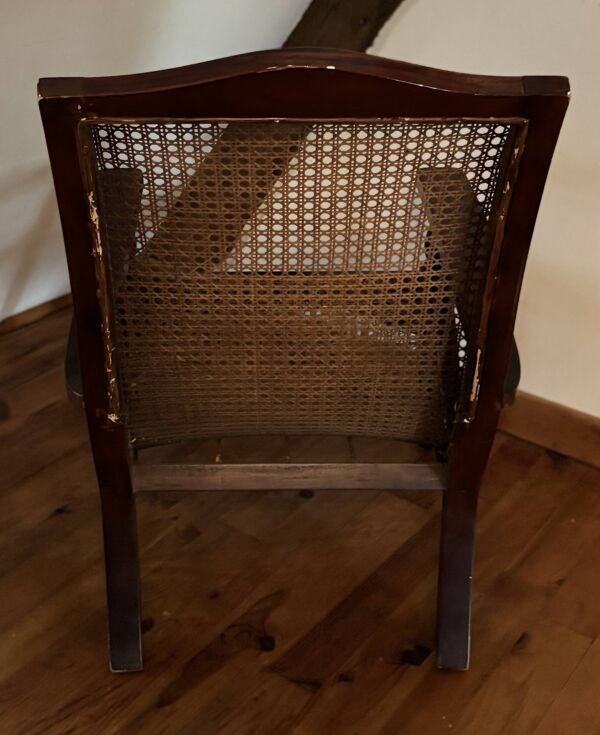 Fauteuil de planteur/colonial en bois foncé et cannage Reproduction 1990's