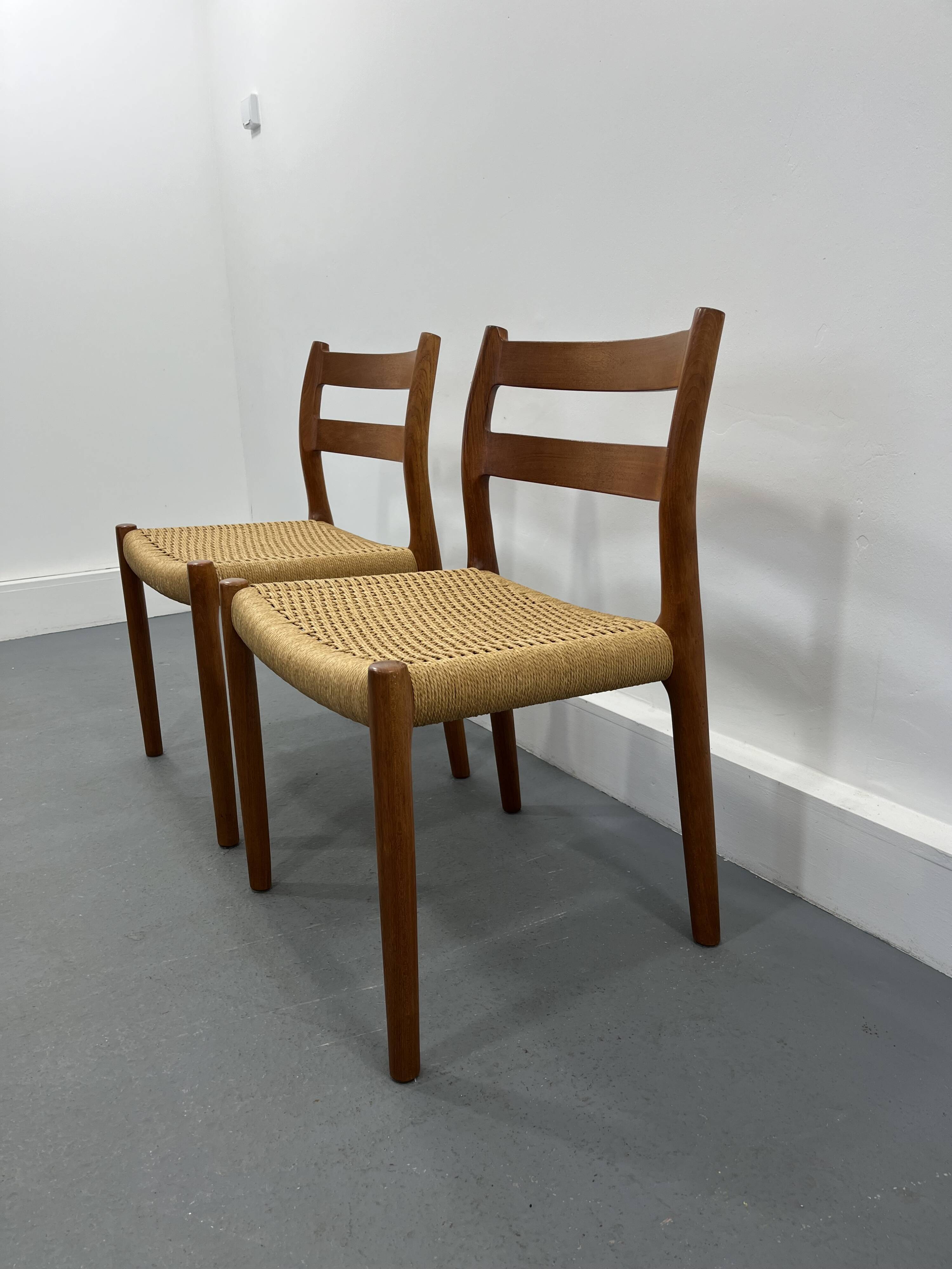 2 Danish Mid-Century Teak Dining Chairs #84 by Niels O. Møller for J. L. Moller
