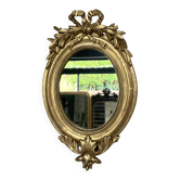 Oval mirror with Louis XVI pediments and pearls 49.5/31cm gold leaf