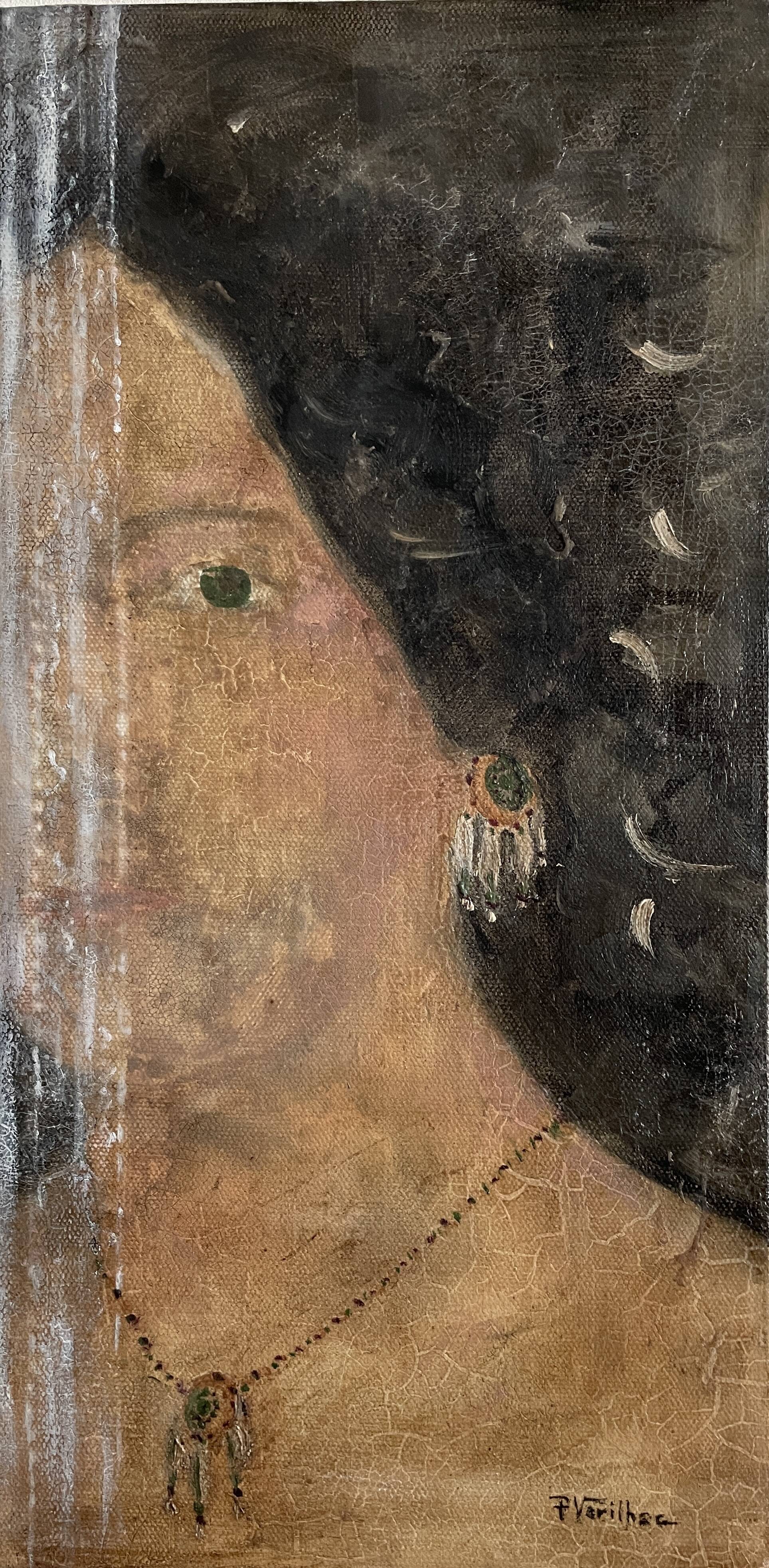 Huile sur toile portrait femme bijoux