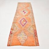 Pumpkin Orange & Pink Vintage Runner Rug, Anatolian Turkish Flatweave