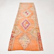 Pumpkin Orange & Pink Vintage Runner Rug, Anatolian Turkish Flatweave