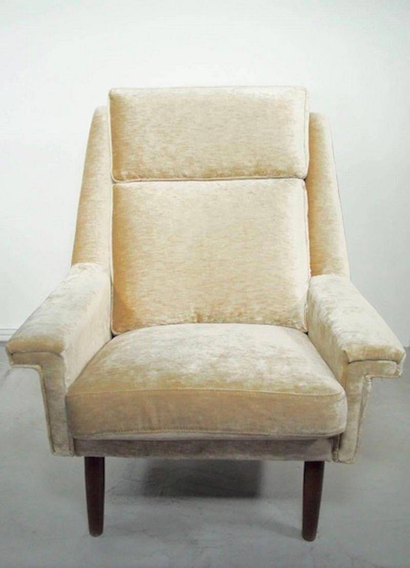 Beige velvet armchair Danish The Moderns