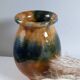 Aetgina vase Vallauris vintage in ochre and blue glazed ceramic.
