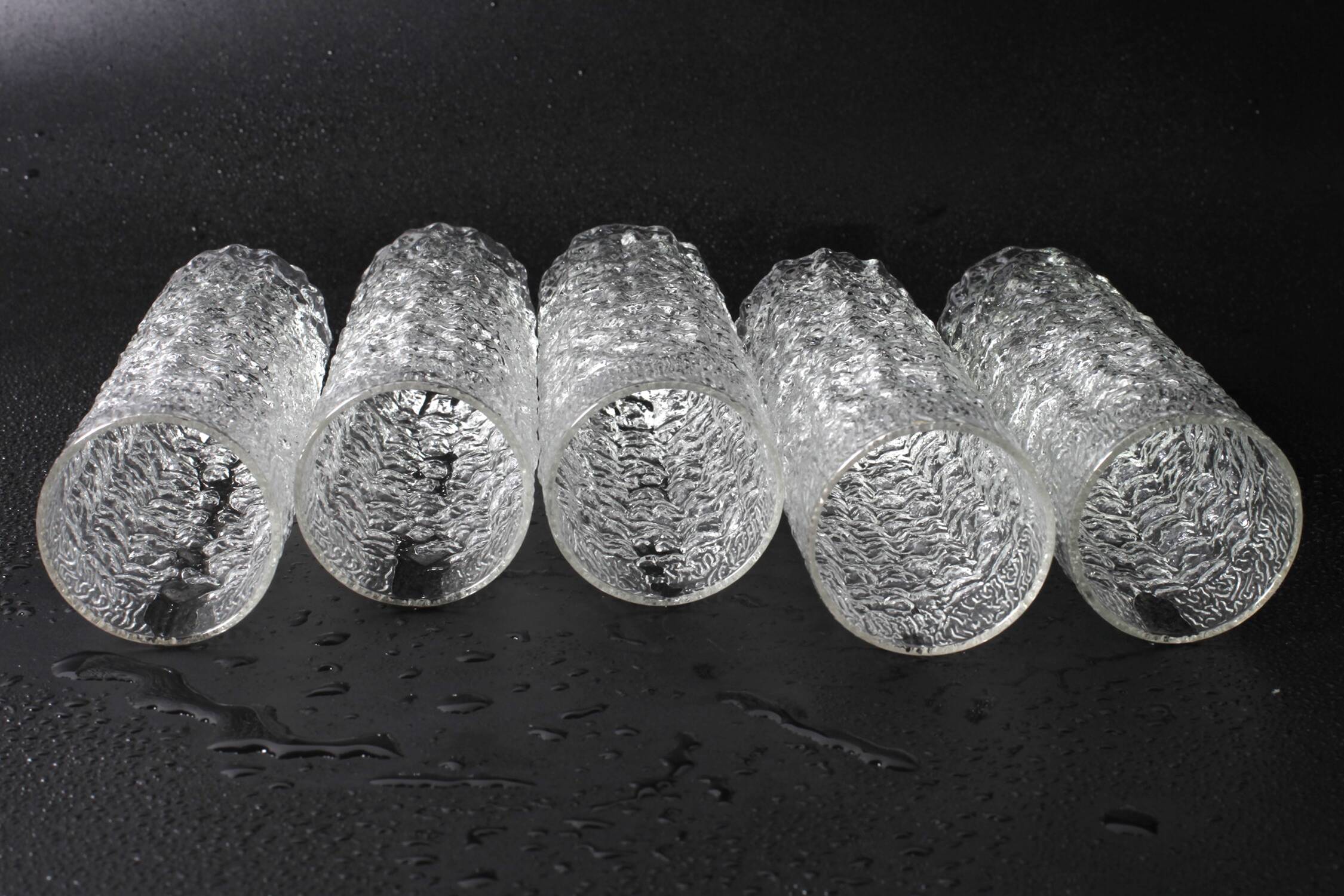 Set of 5 Vintage Bark Patterned Tumblers / Mid-Century Pressed Glass /Italy