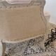 Louis XV style bench sofa in pink fabric and burlap