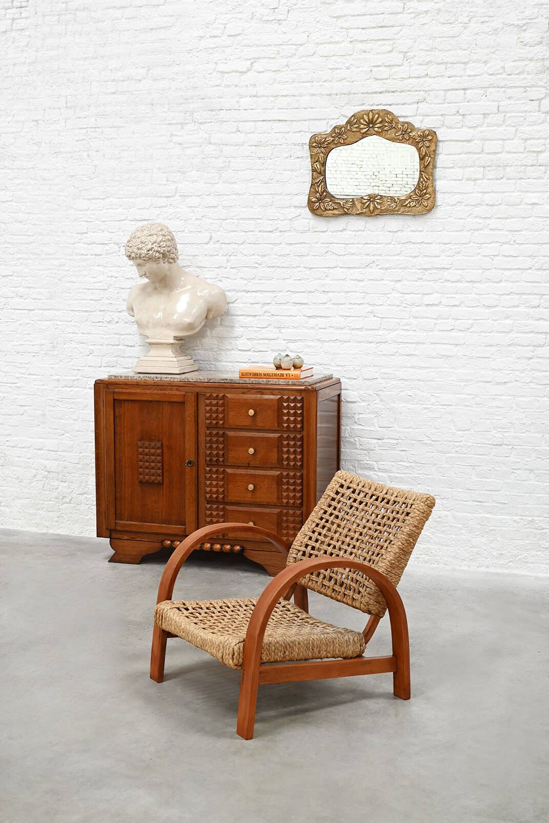 Oak Sculpted Art Deco Cabinet by Charles Dudouyt France, 1930s