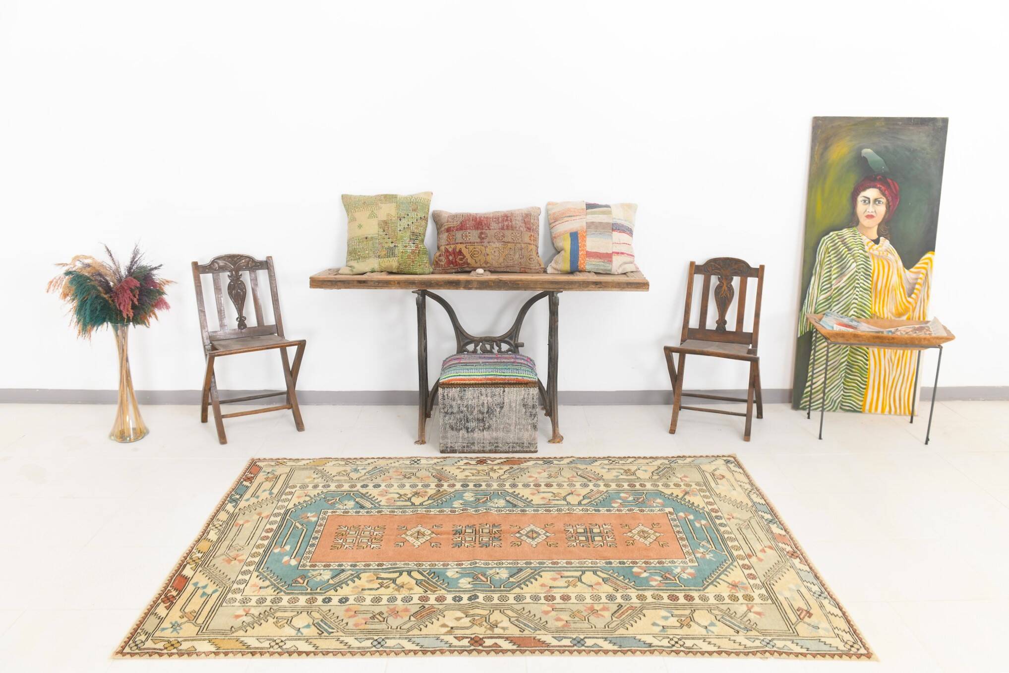 5x8 Shades Of Copper Green Vintage Oushak Rug, 146x227Cm SKU 24356