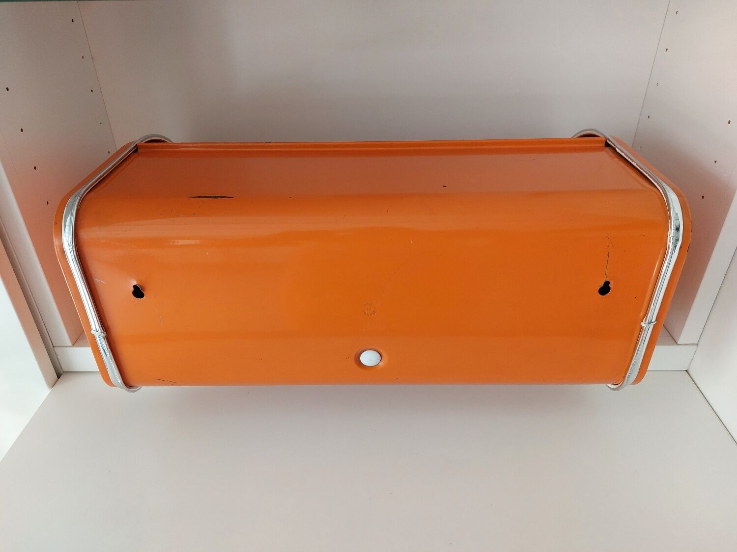 Vintage orange bread hutch