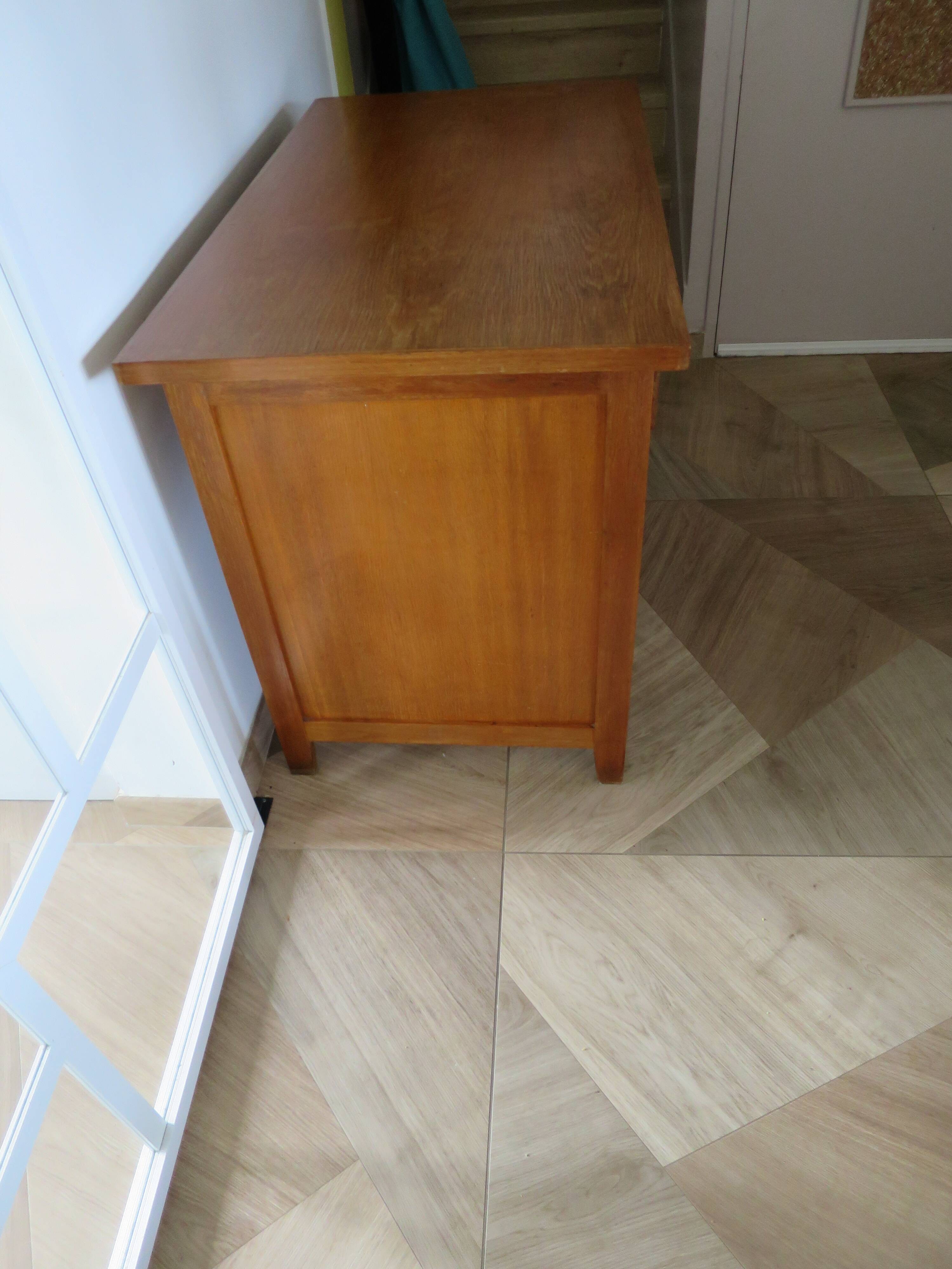 Vintage modernist desk - 5 drawers - shelf - 1950s - closure mechanism
