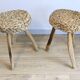 Pair of brutalist tripod stools attributed to Audoux & Minet.