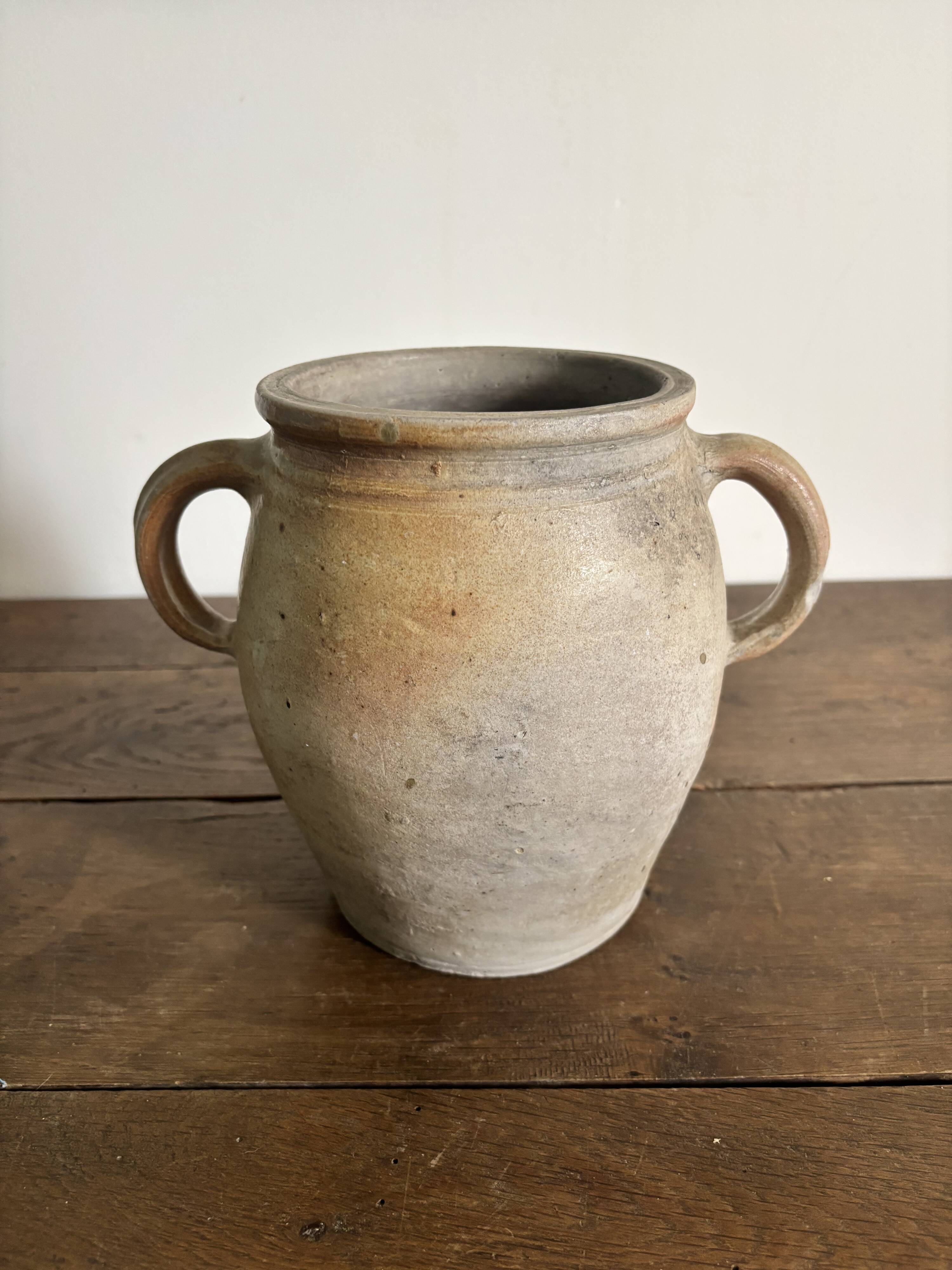 Ancien pot à graisse/vase en grès vernissé vintage – 2 anses