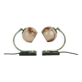 Pair of 1930's german art deco bauhaus table lamps bedside lamp marble glass and metal