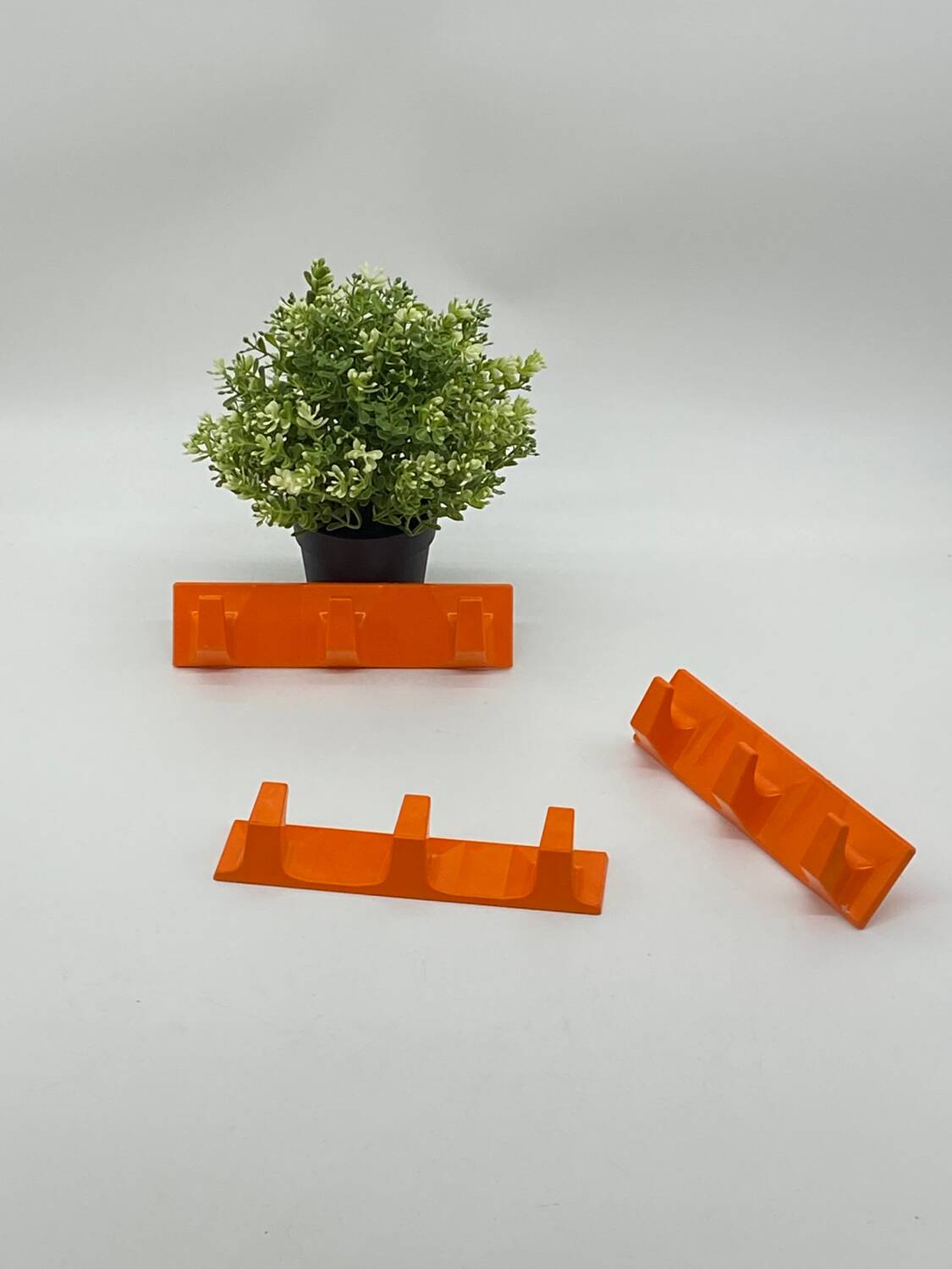 Set of tea towel hooks, vintage, kitchen, orange plastic