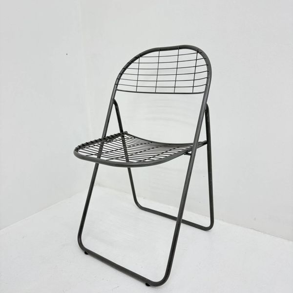 Chaise pliante en métal fil gris de Niels Gammelgaard pour Ikea, années 1970