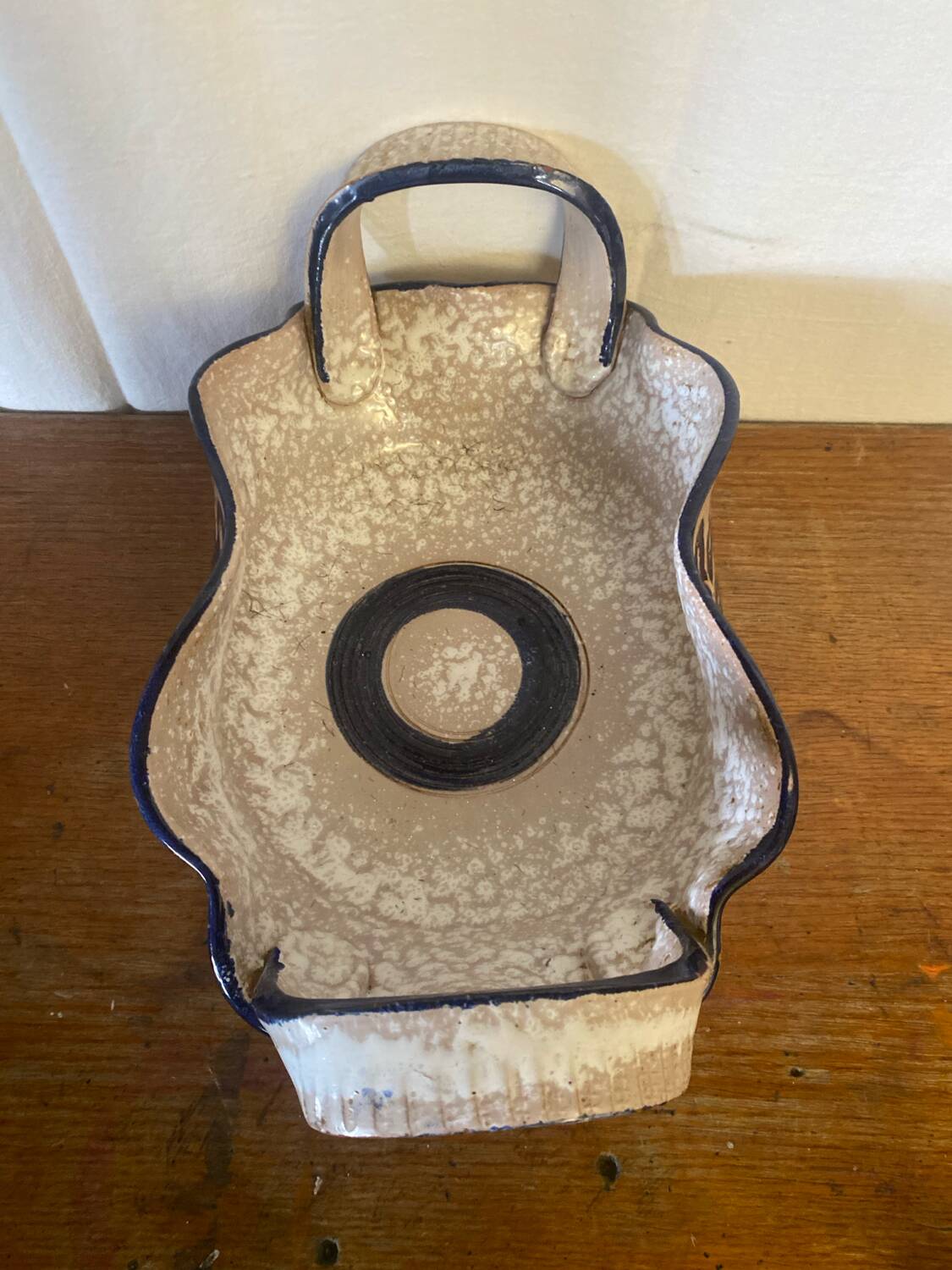 Vintage Ceramic Salad Bowl with Blue Floral Decor, Made in Italy