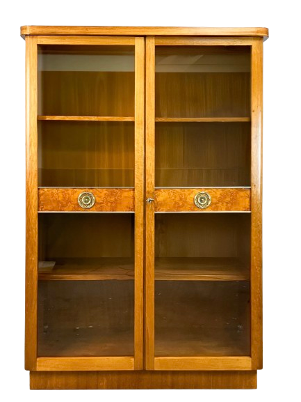 Art Deco cabinet with glass doors, various woods, 1930s