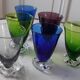 Set of 6 colored wine glasses feet flowers 60s-70s