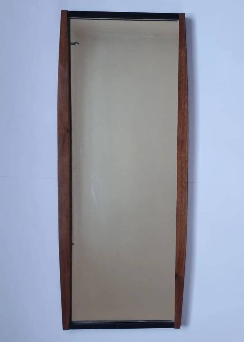 Midcentury Long Teak Wall Mirror, Denmark, 1960s