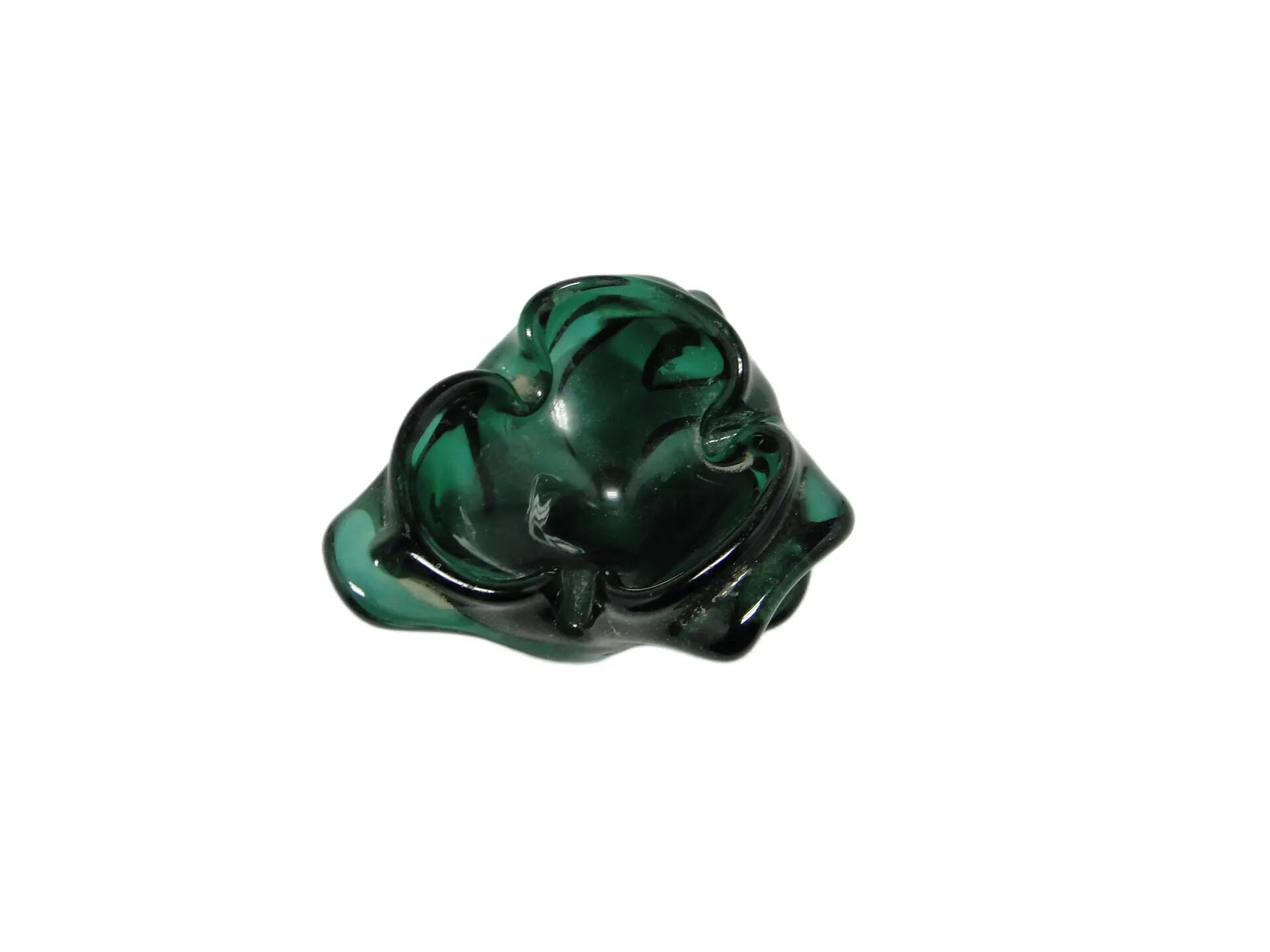 Mid-century modern ashtray, green glass, Poland, 1970s.